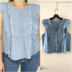 Madewell chambray sleeveless embroidered shirt